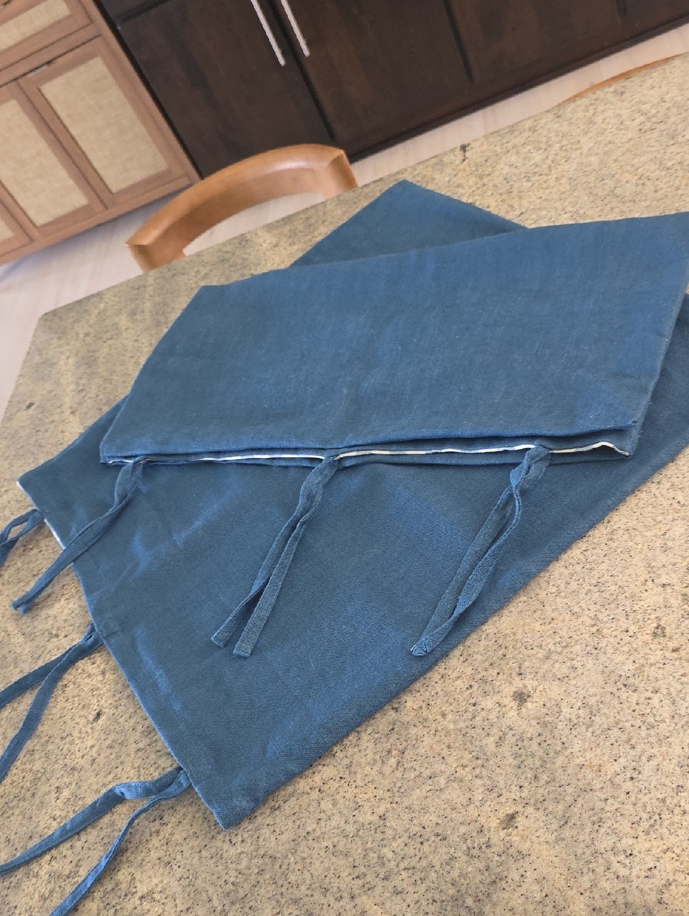 A Pair Of Blue Ramie Breathable Fabric Tie-Detail Throw Pillow Covers